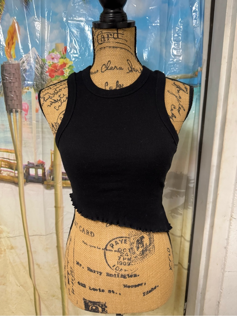 Black Ribbed Cropped Tank - Sleeveless Crop Top